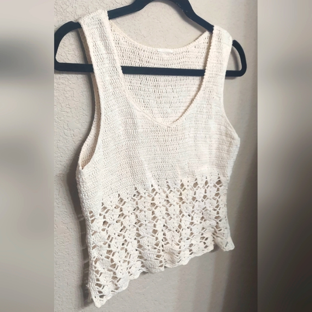 Vintage Cream Crochet Knit Tank Top